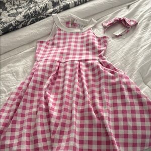 Janie and jack pink  and White Gingham Dress with Headband